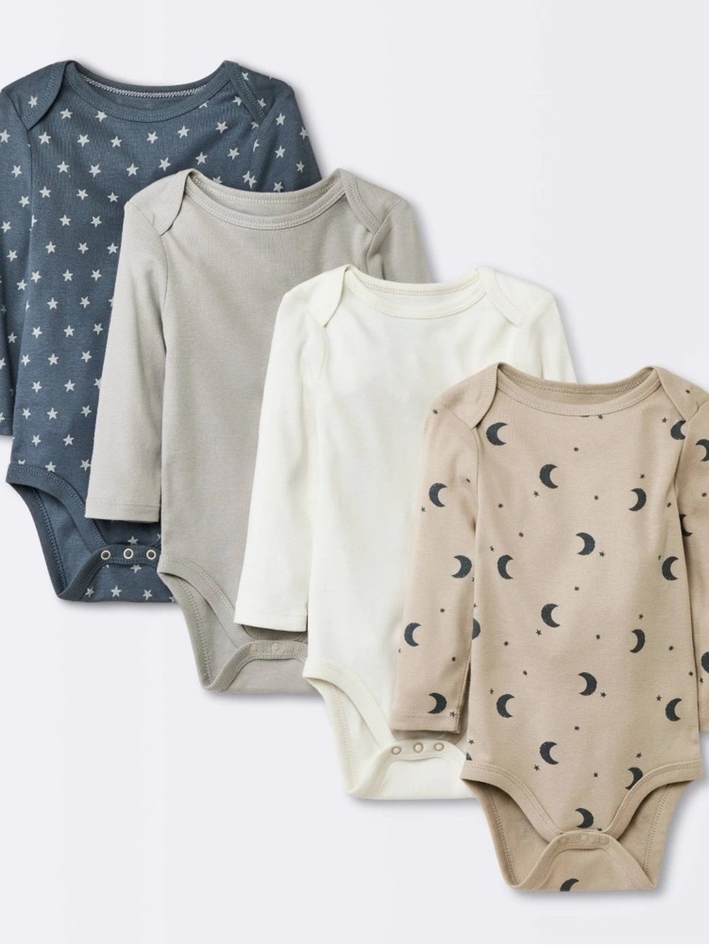 Baby 4pk Long Sleeve Moons Bodysuit - Cloud Island - Gray 6-9M
